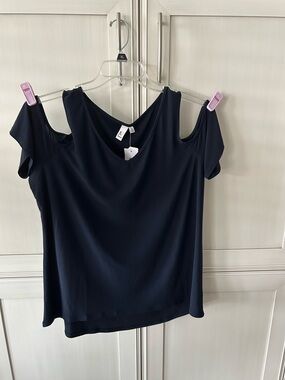 Cold-Shoulder V-Neck Women's Top - Navy
